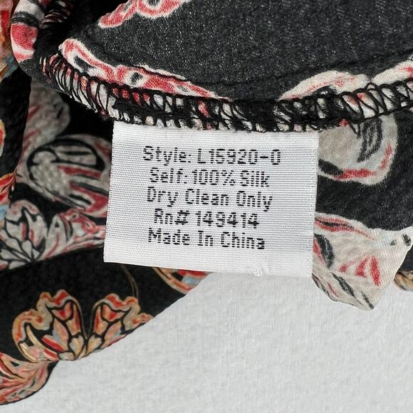 JOHNNY WAS Silk Akil Butterfly Print Top Womens XS Black V Neck 3/4 Puff Sleeve - Picture 11 of 13